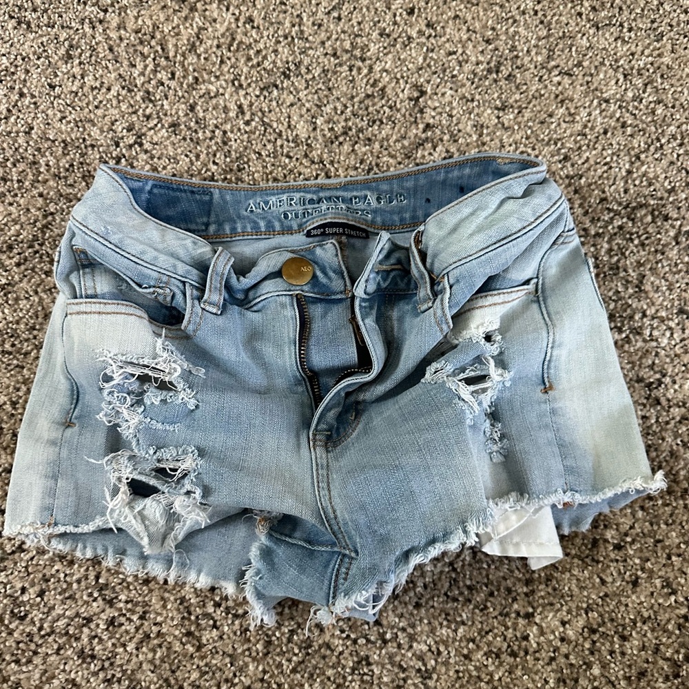 American Eagle Outfitters Ripped Light Blue Jean Shorts
